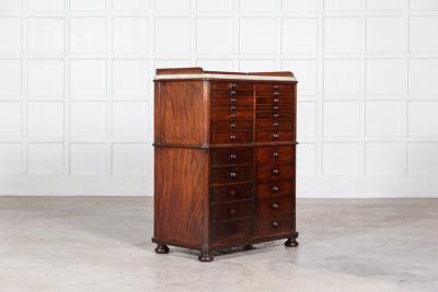 19thC English Mahogany Marble Top Collectors Cabinet