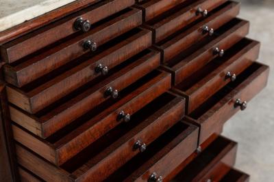 19thC English Mahogany Marble Top Collectors Cabinet