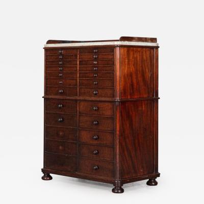 19thC English Mahogany Marble Top Collectors Cabinet