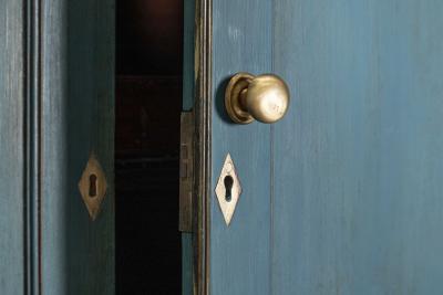 19thC English Mahogany Painted Linen Cabinet