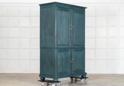 19thC English Mahogany Painted Linen Cabinet