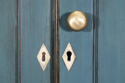 19thC English Mahogany Painted Linen Cabinet