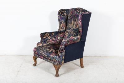 19thC English Mahogany Wingback Armchair Re upholstered in Liberty