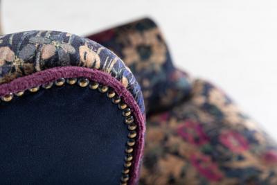 19thC English Mahogany Wingback Armchair Re upholstered in Liberty