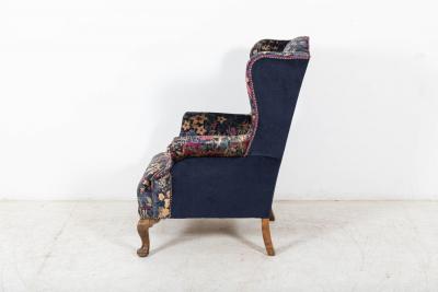19thC English Mahogany Wingback Armchair Re upholstered in Liberty