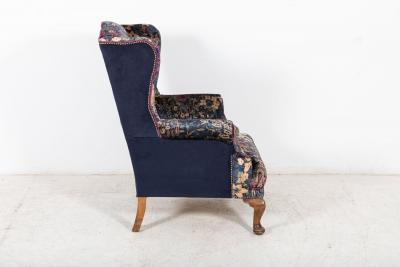 19thC English Mahogany Wingback Armchair Re upholstered in Liberty