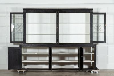 19thC English Monumental Ebonised Pine Glazed Dresser