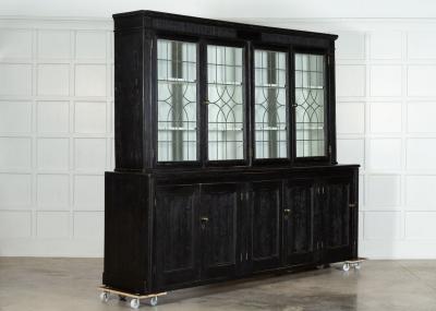 19thC English Monumental Ebonised Pine Glazed Dresser