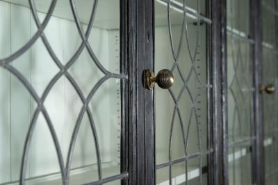 19thC English Monumental Ebonised Pine Glazed Dresser