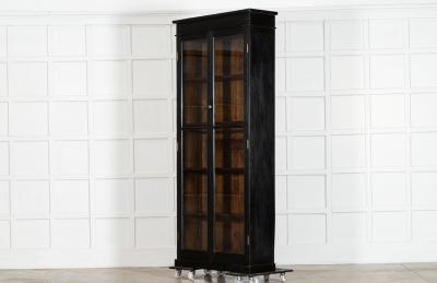 19thC English Oak Glazed Bookcase Cabinet