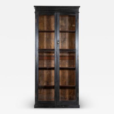 19thC English Oak Glazed Bookcase Cabinet