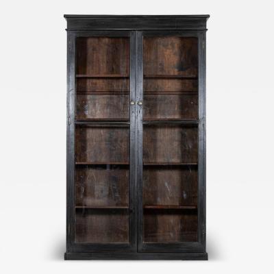 19thC English Oak Glazed Bookcase Cabinet