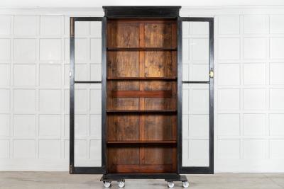 19thC English Oak Glazed Bookcase Cabinet