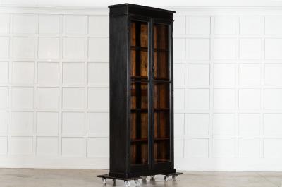 19thC English Oak Glazed Bookcase Cabinet