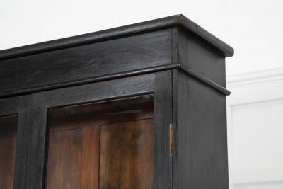 19thC English Oak Glazed Bookcase Cabinet