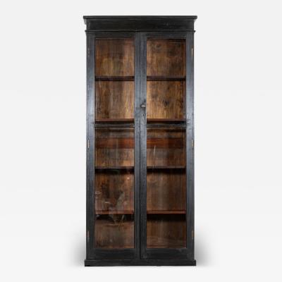 19thC English Oak Glazed Bookcase Cabinet