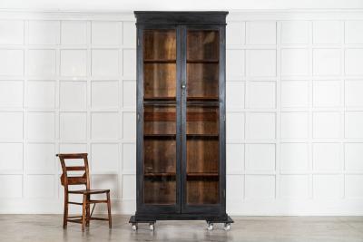 19thC English Oak Glazed Bookcase Cabinet