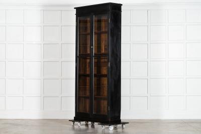 19thC English Oak Glazed Bookcase Cabinet