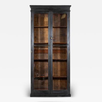 19thC English Oak Glazed Bookcase Cabinet