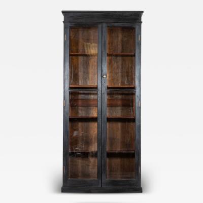 19thC English Oak Glazed Bookcase Cabinet
