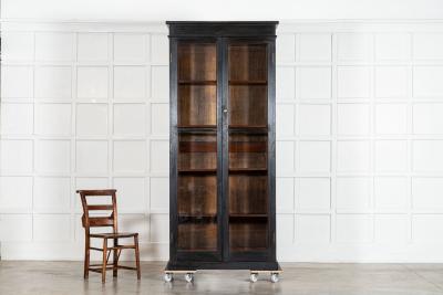 19thC English Oak Glazed Bookcase Cabinet