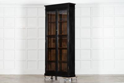 19thC English Oak Glazed Bookcase Cabinet
