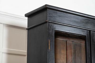 19thC English Oak Glazed Bookcase Cabinet