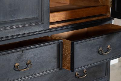 19thC English Oak Painted Linen Press