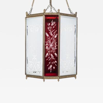 19thC English Oversized Etched Glass Lantern