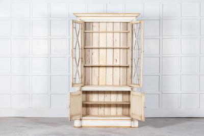 19thC English Painted Astragal Glazed Bookcase Cabinet