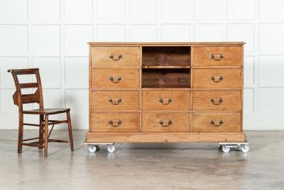 19thC English Pine Bank Haberdashery Drawers Counter