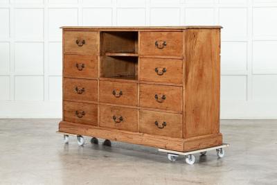 19thC English Pine Bank Haberdashery Drawers Counter