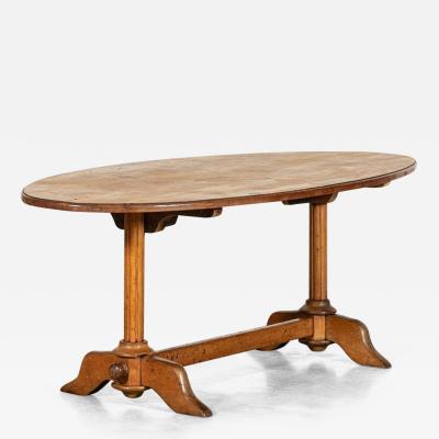 19thC English Pine Fruitwood Oval Dining Table