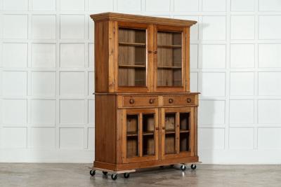 19thC English Pine Glazed Housekeepers Cabinet