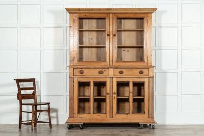 19thC English Pine Glazed Housekeepers Cabinet