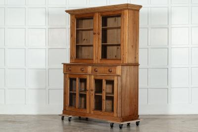 19thC English Pine Glazed Housekeepers Cabinet