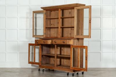 19thC English Pine Glazed Housekeepers Cabinet
