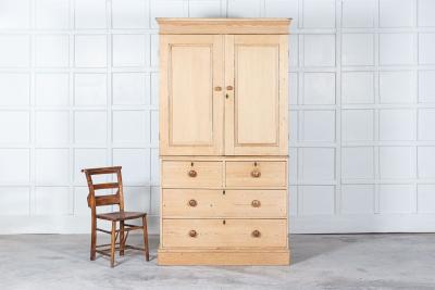 19thC English Pine Linen Press