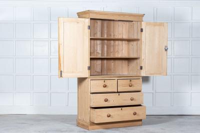 19thC English Pine Linen Press