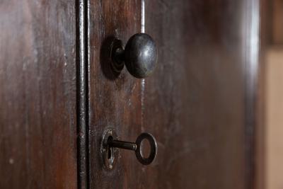 19thC English Pine Painted Housekeepers Cupboard