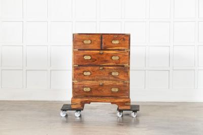 19thC English Walnut Campaign Chest Drawers