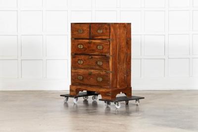 19thC English Walnut Campaign Chest Drawers