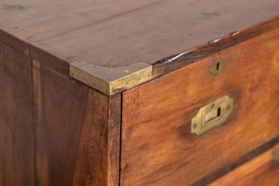 19thC English Walnut Campaign Chest Drawers