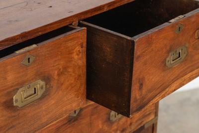 19thC English Walnut Campaign Chest Drawers