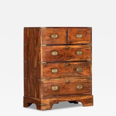 19thC English Walnut Campaign Chest Drawers