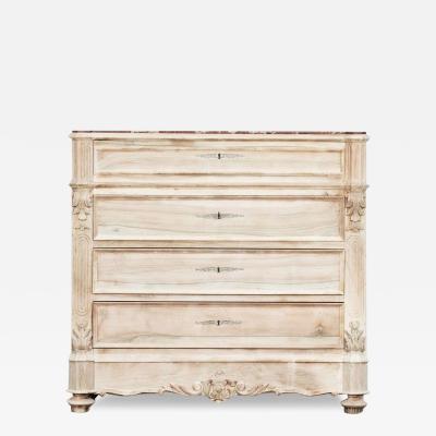 19thC French Bleached Fruitwood Marble Commode