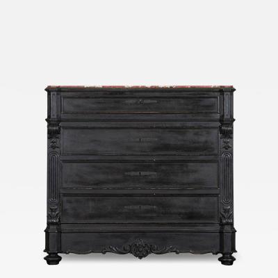 19thC French Ebonised Fruitwood Marble Commode