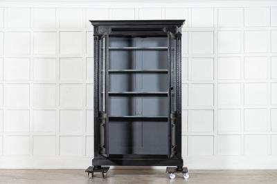 19thC French Ebonised Glazed Bookcase Vitrine