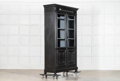 19thC French Ebonised Glazed Bookcase Vitrine