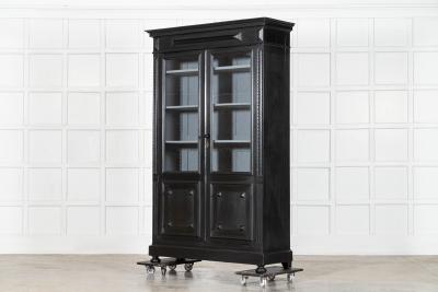 19thC French Ebonised Glazed Bookcase Vitrine